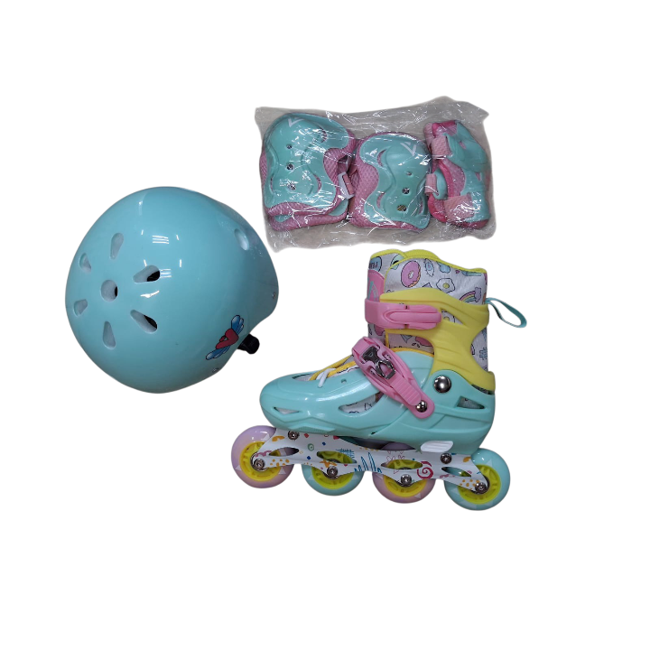 Combo de Patines ajustables llantas con luz led incluye casco y protecciones de codos, manos y rodillas Marca Vroller